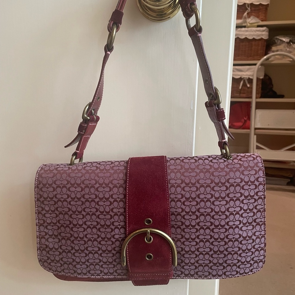 Coach Deep Red Classic Patterned Shoulder Bag Wit… - image 1